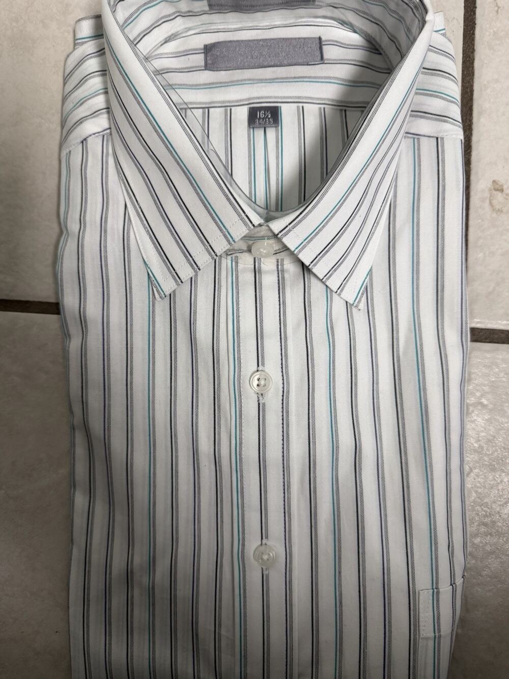 Men's Geoffrey Beene Dress Shirt White 16 1/2x34x35 - NWT! Striped Green Black